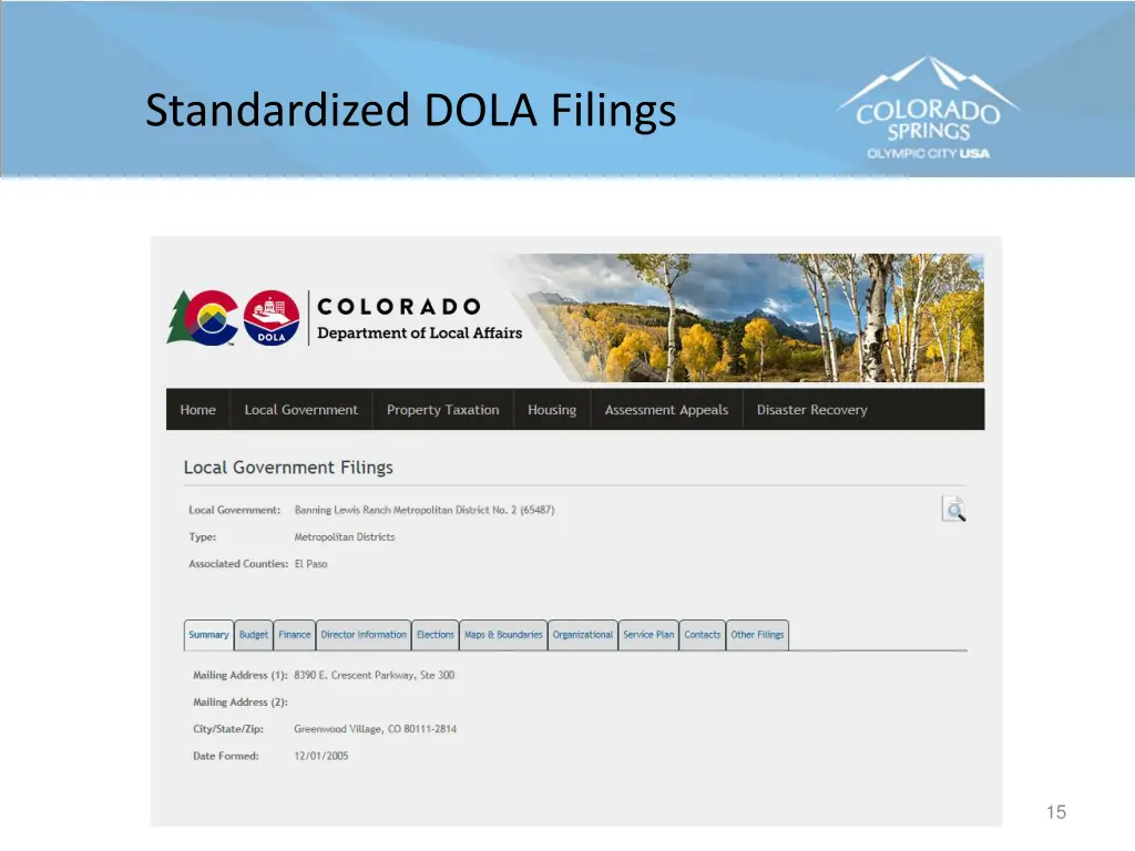 standardized dola filings