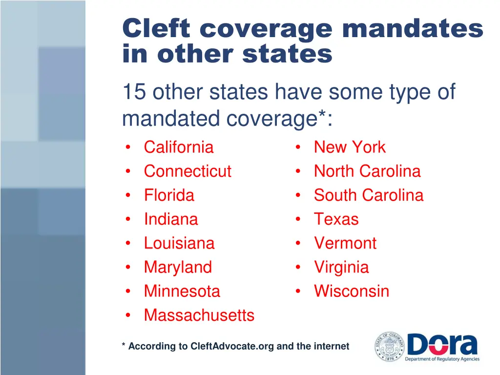 cleft coverage mandates in other states 15 other