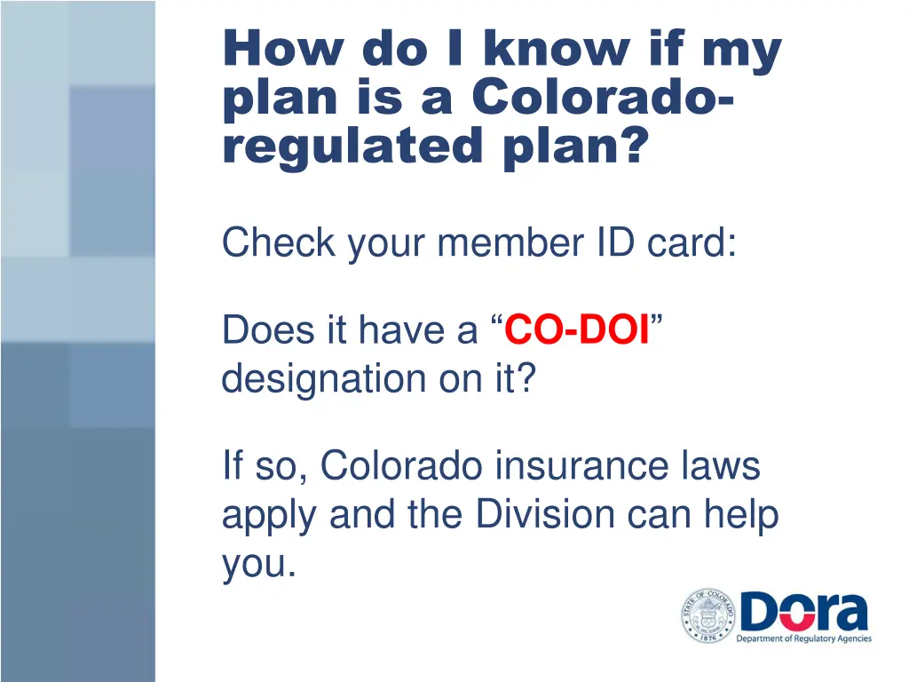 how do i know if my plan is a colorado regulated