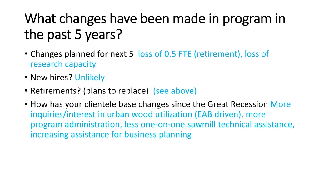 what changes have been made in program in what