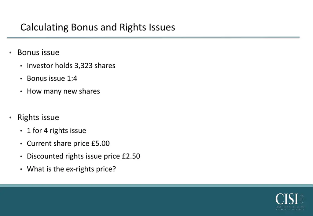 calculating bonus and rights issues