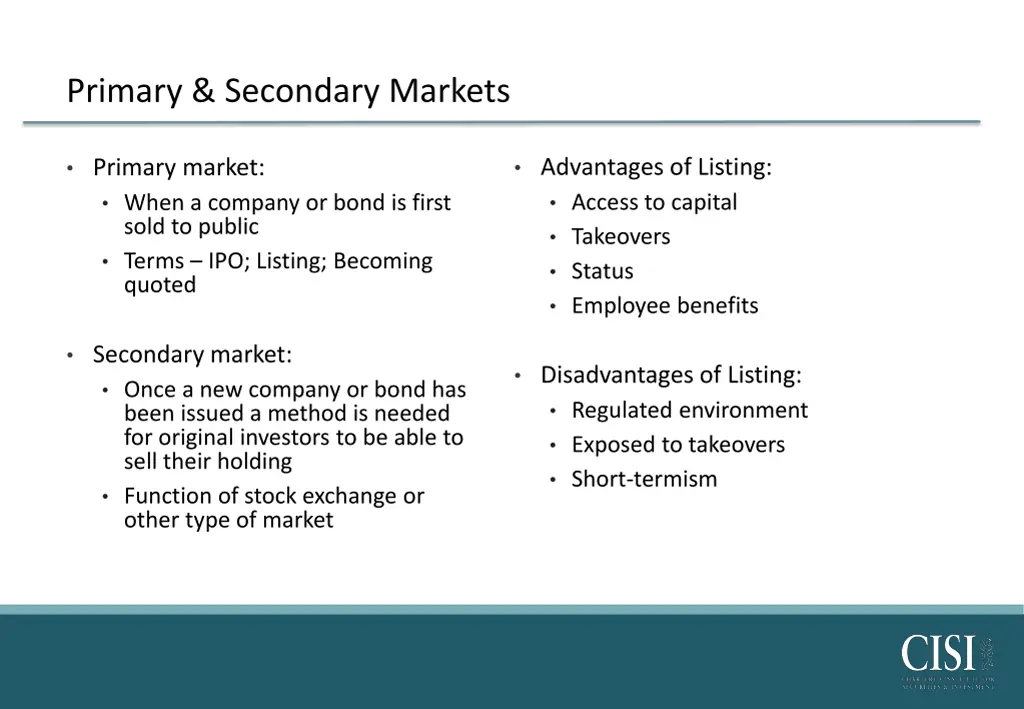 primary secondary markets