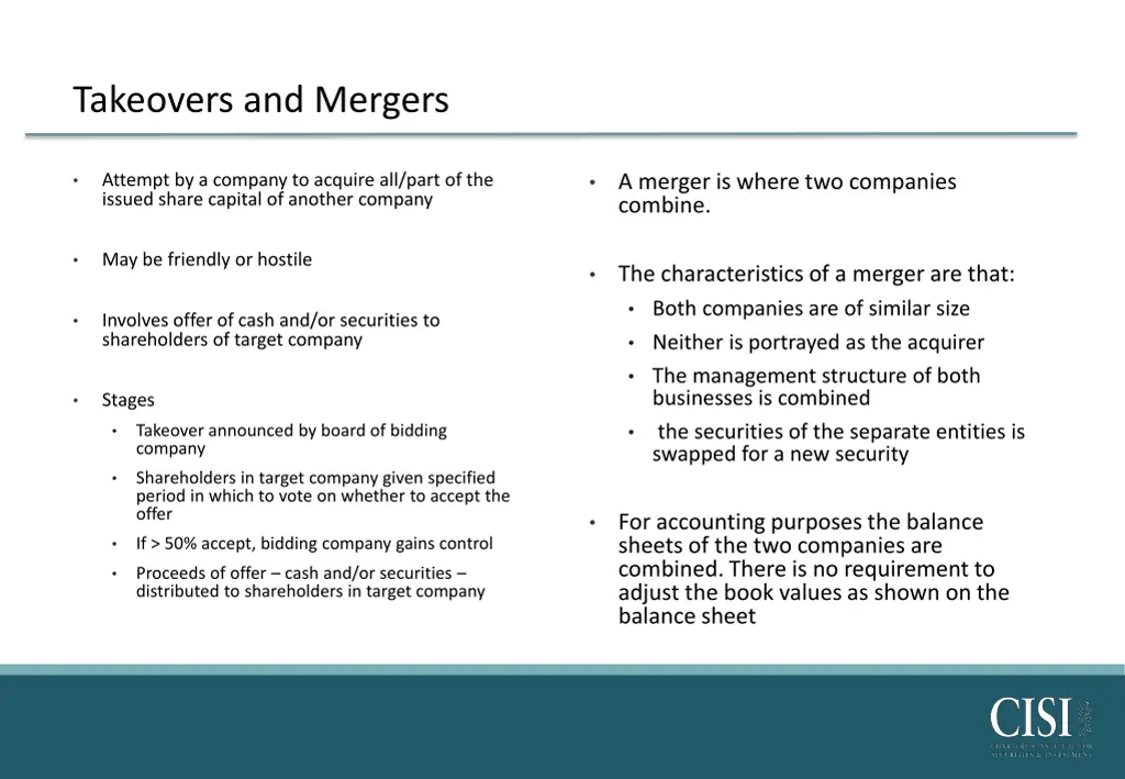 takeovers and mergers