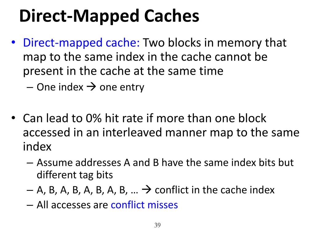 direct mapped caches