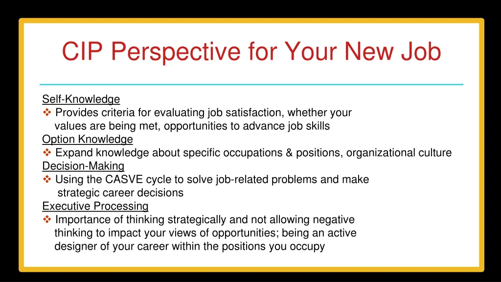 cip perspective for your new job