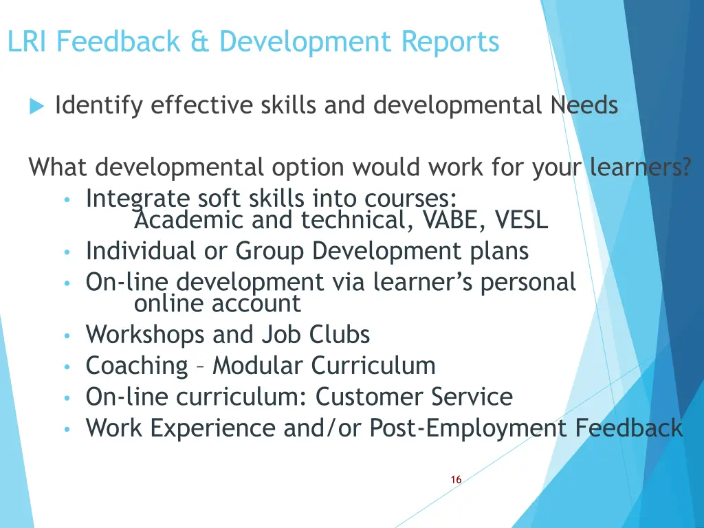 lri feedback development reports