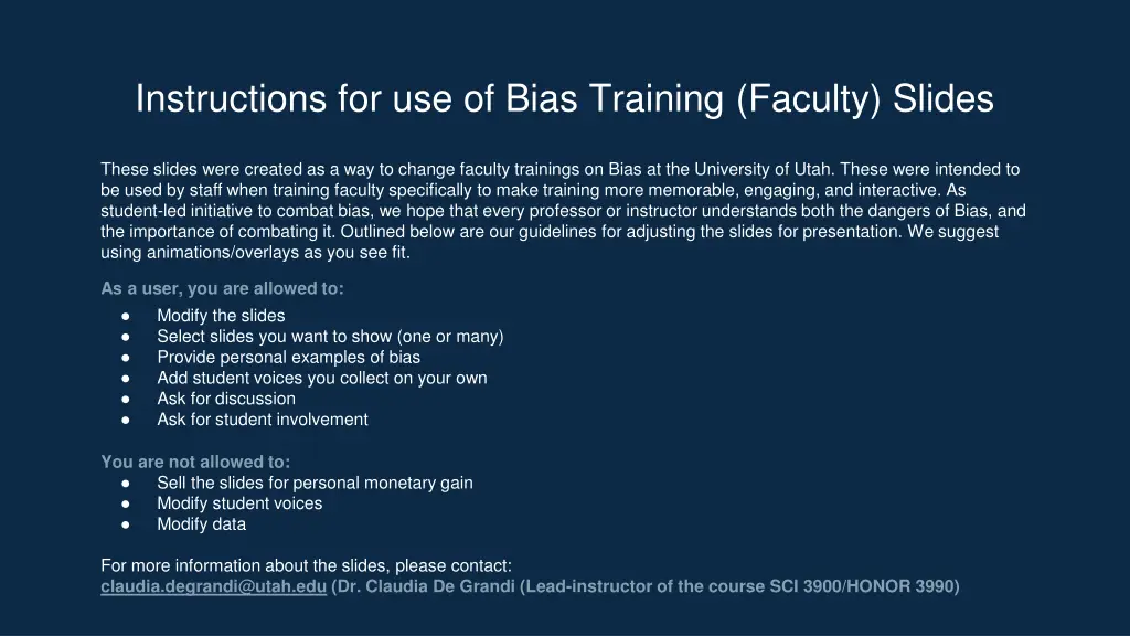 instructions for use of bias training faculty