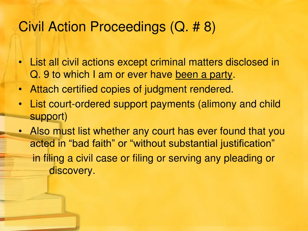 civil action proceedings q 8