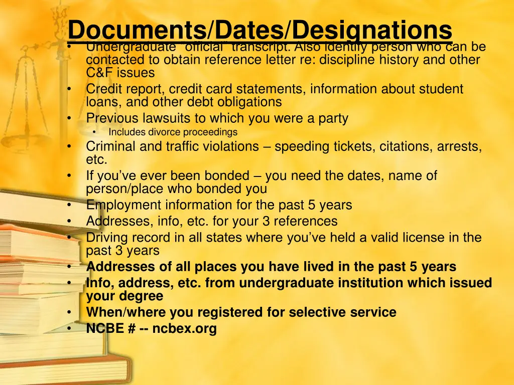 documents dates designations undergraduate