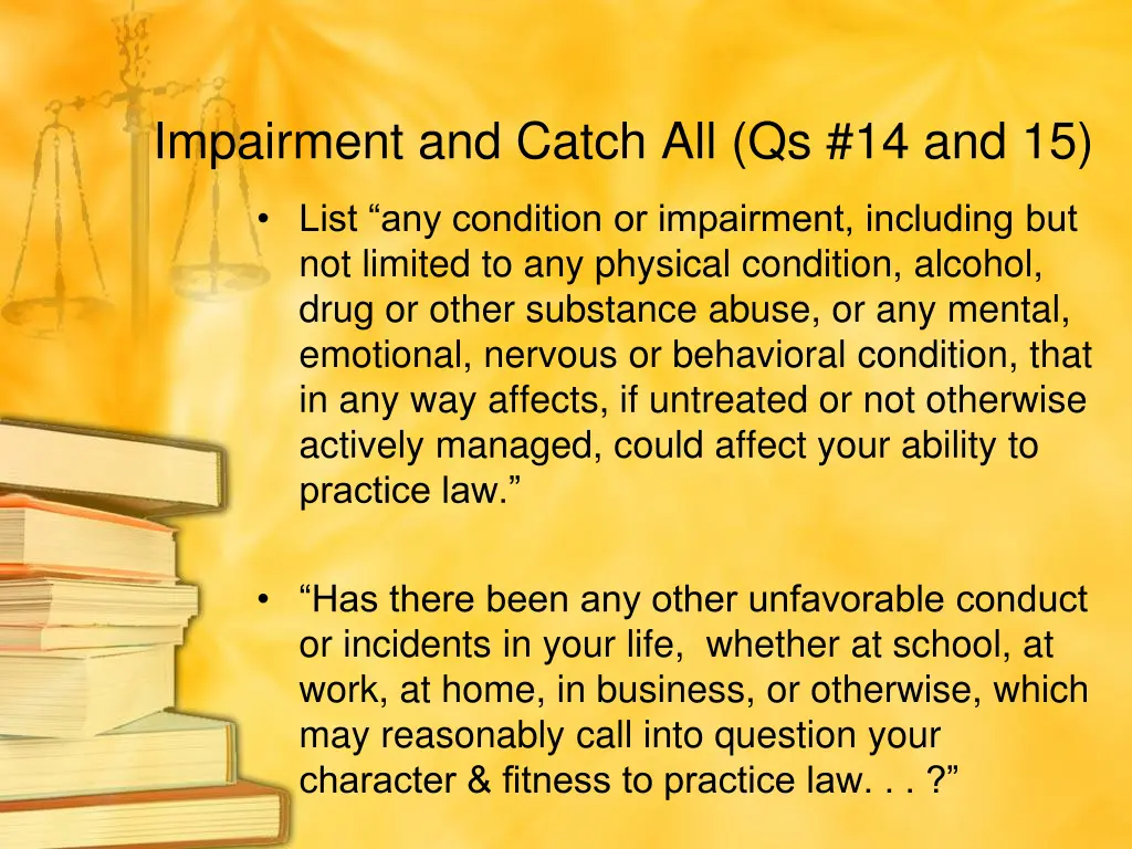 impairment and catch all qs 14 and 15