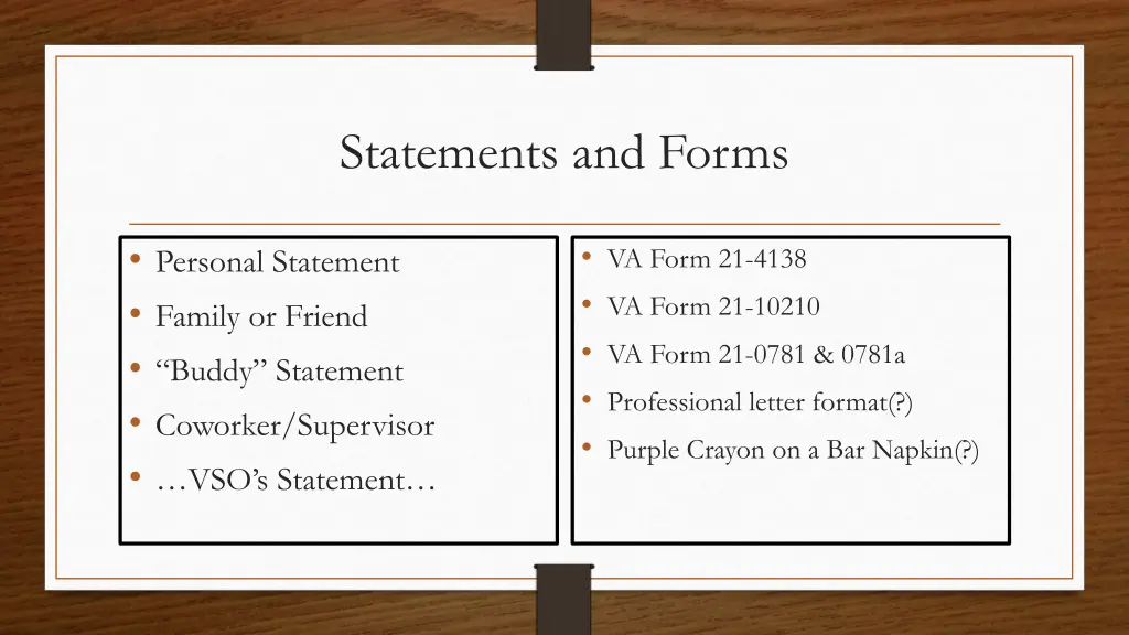 statements and forms