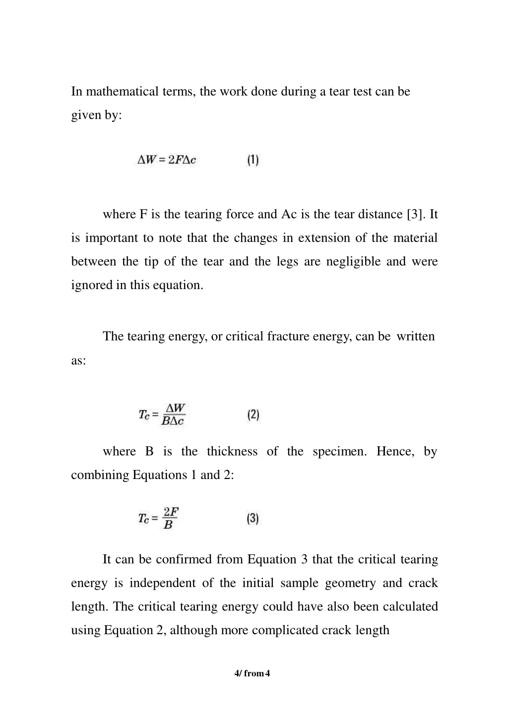 in mathematical terms the work done during a tear