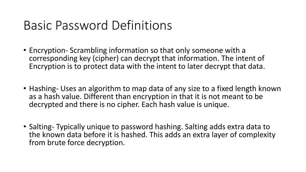 basic password definitions