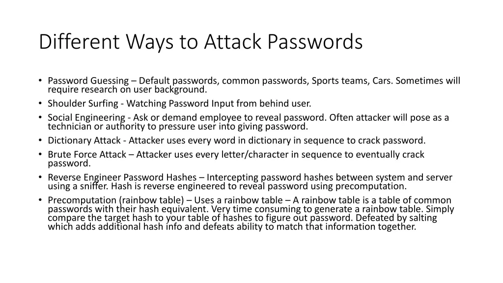 different ways to attack passwords