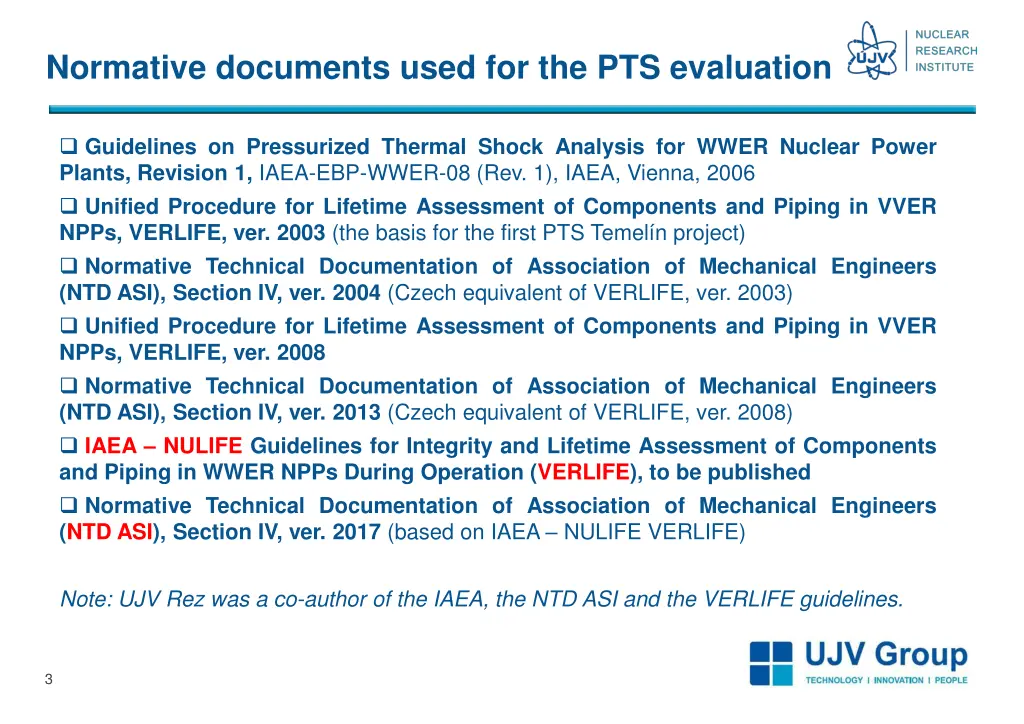 normative documents used for the pts evaluation