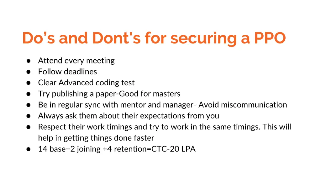 do s and dont s for securing a ppo