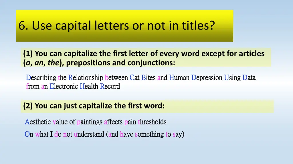 6 use capital letters or not in titles