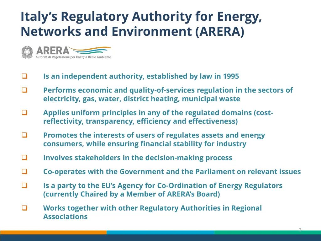 italy s regulatory authority for energy networks