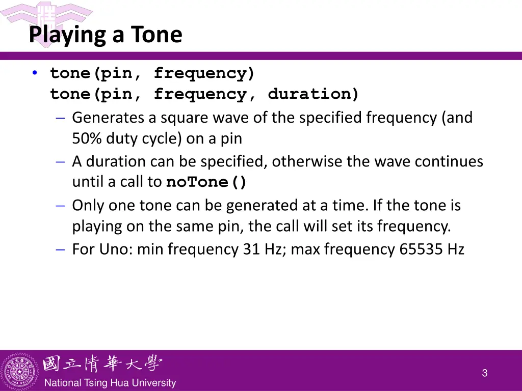 playing a tone