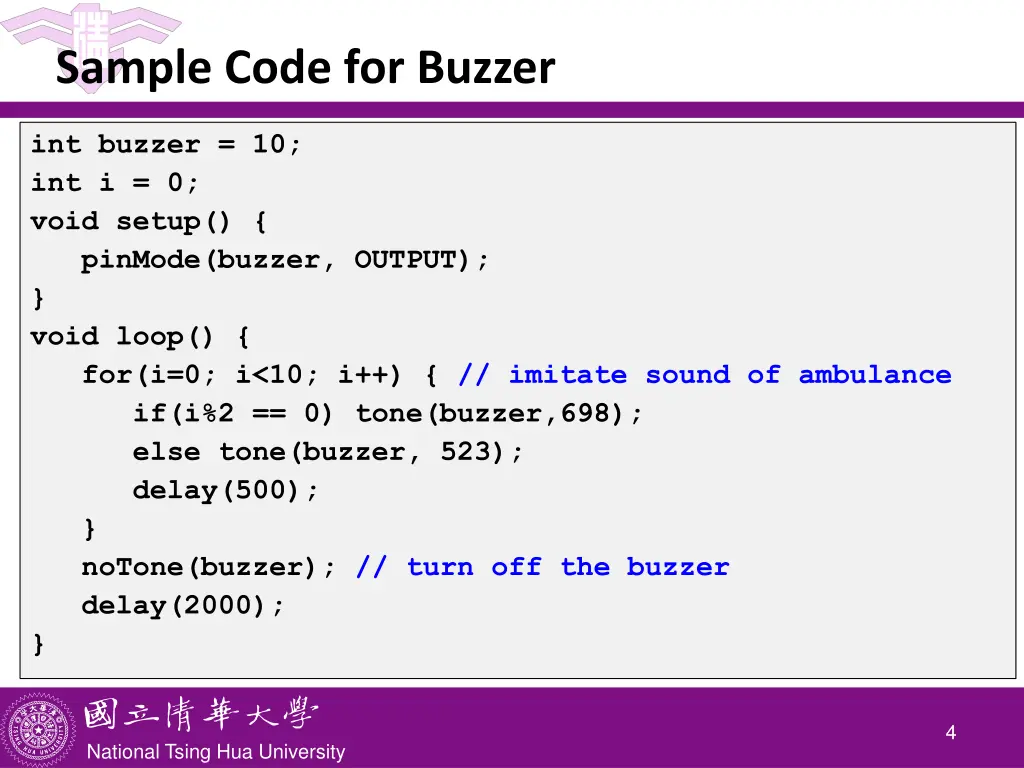 sample code for buzzer