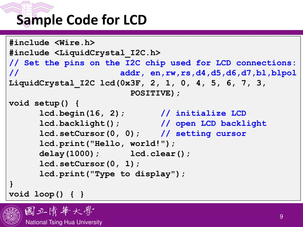 sample code for lcd