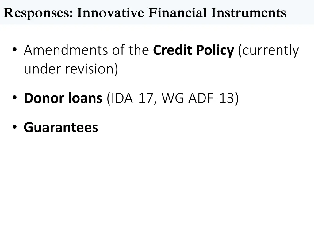 responses innovative financial instruments