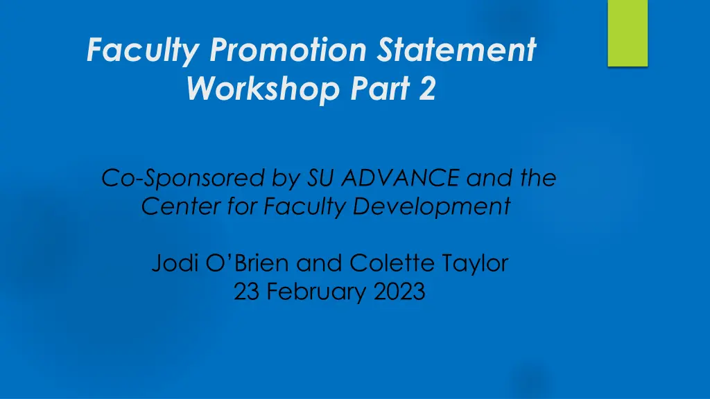 faculty promotion statement workshop part 2