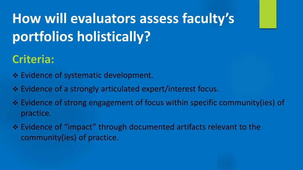 how will evaluators assess faculty s portfolios