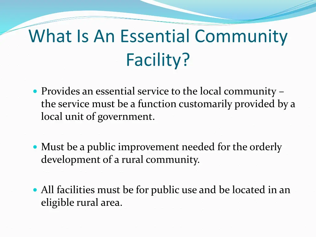 what is an essential community facility