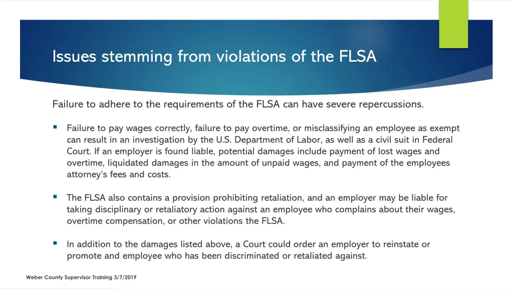 issues stemming from violations of the flsa