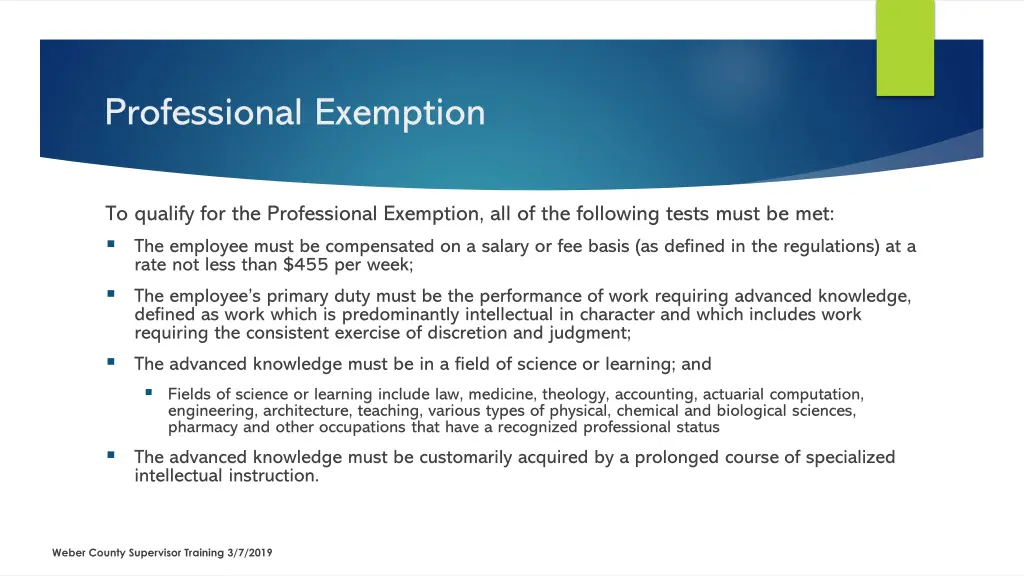 professional exemption