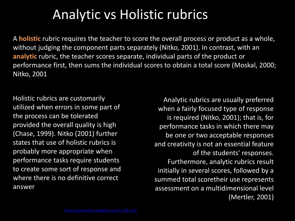 analytic vs holistic rubrics