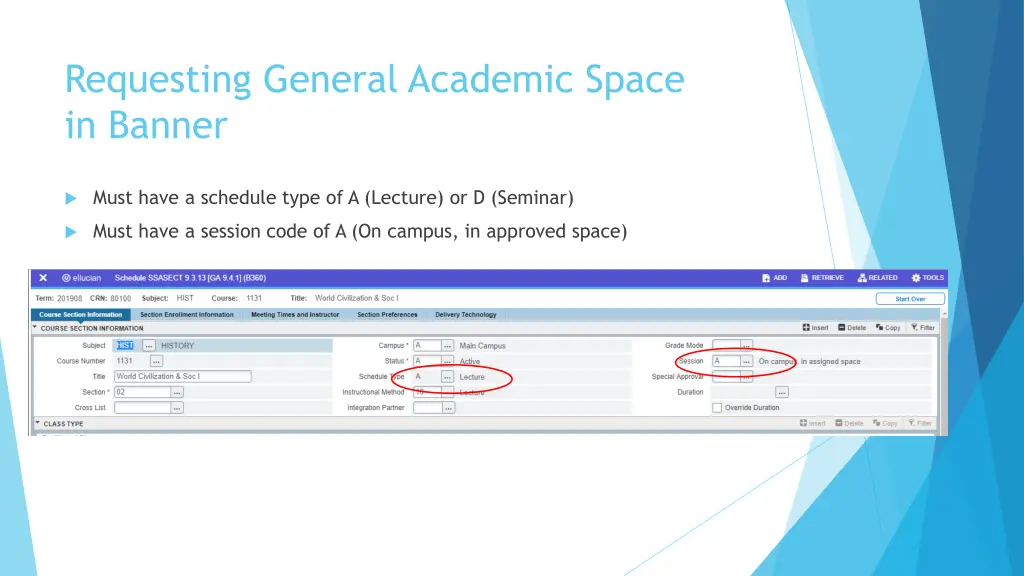 requesting general academic space in banner