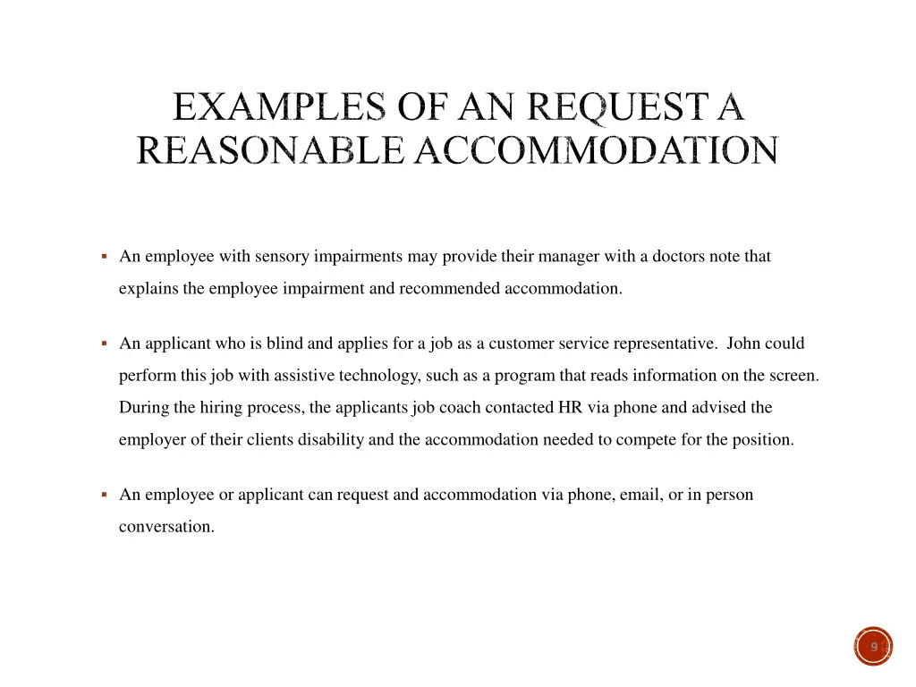 examples of an request a reasonable accommodation