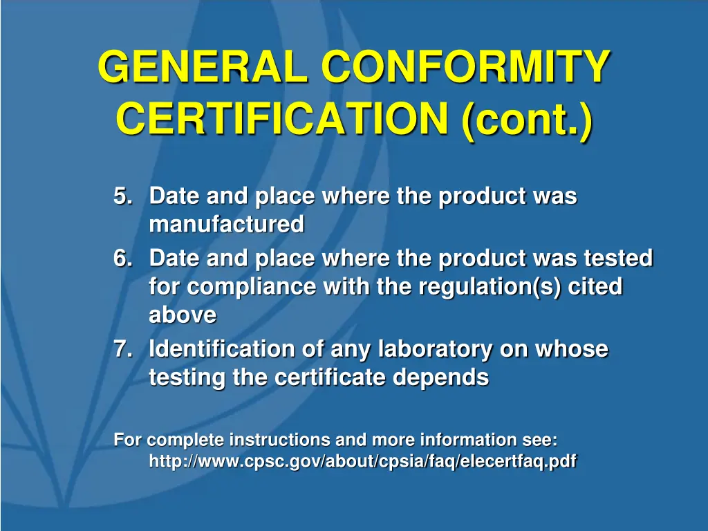 general conformity certification cont