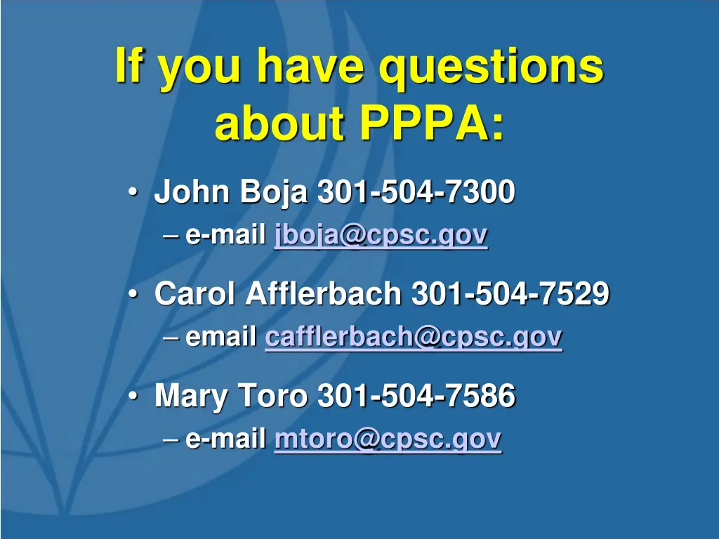 if you have questions about pppa