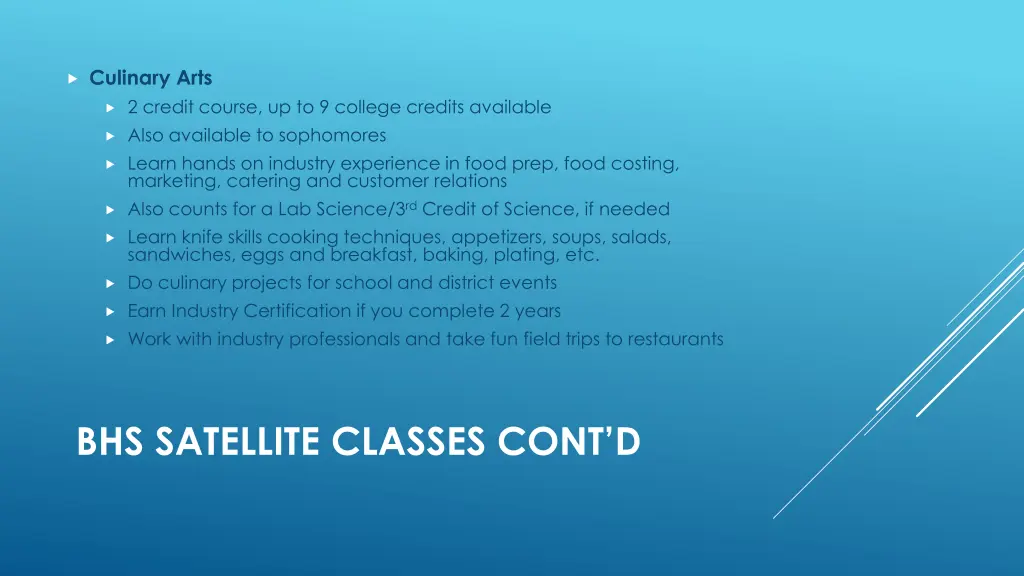 culinary arts 2 credit course up to 9 college