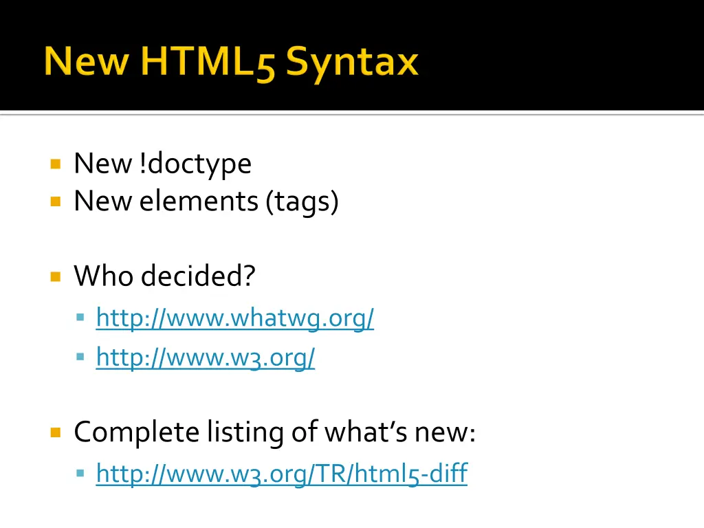 new doctype new elements tags