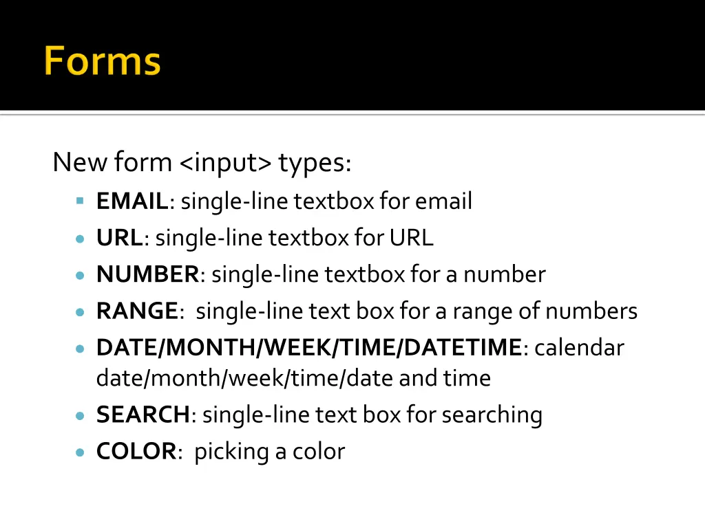 new form input types email single line textbox