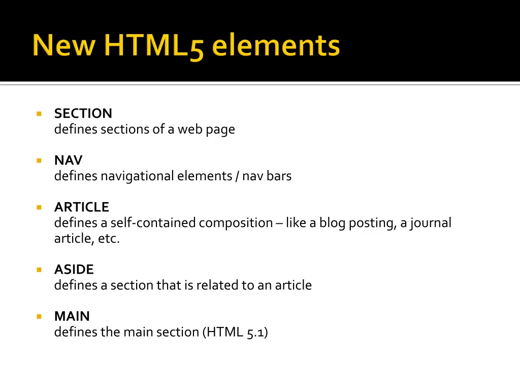 section defines sections of a web page