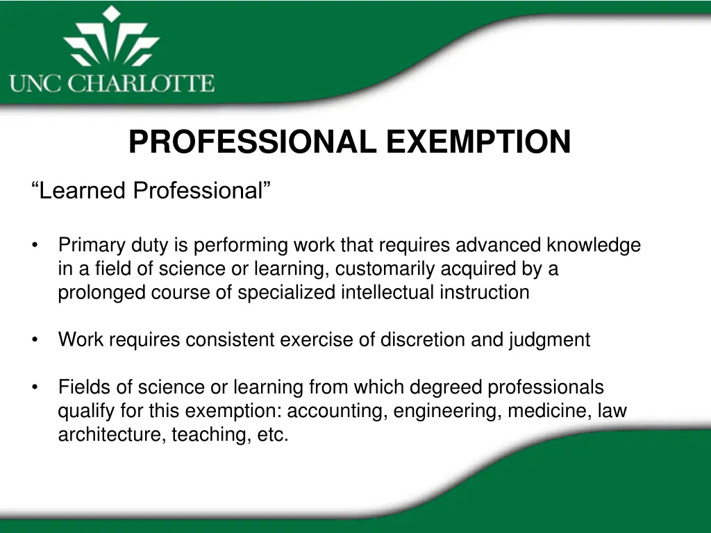 professional exemption