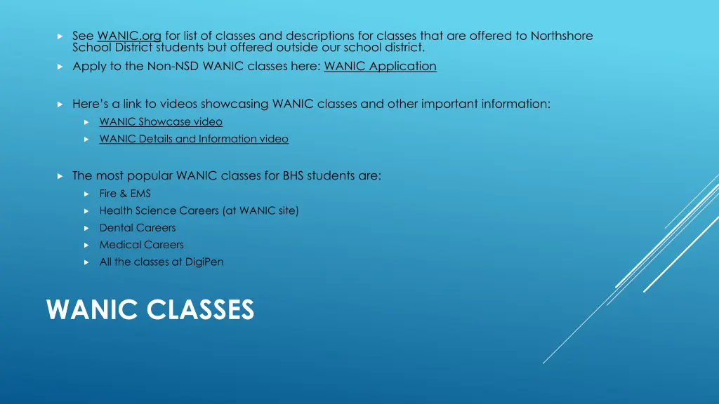 see wanic org for list of classes