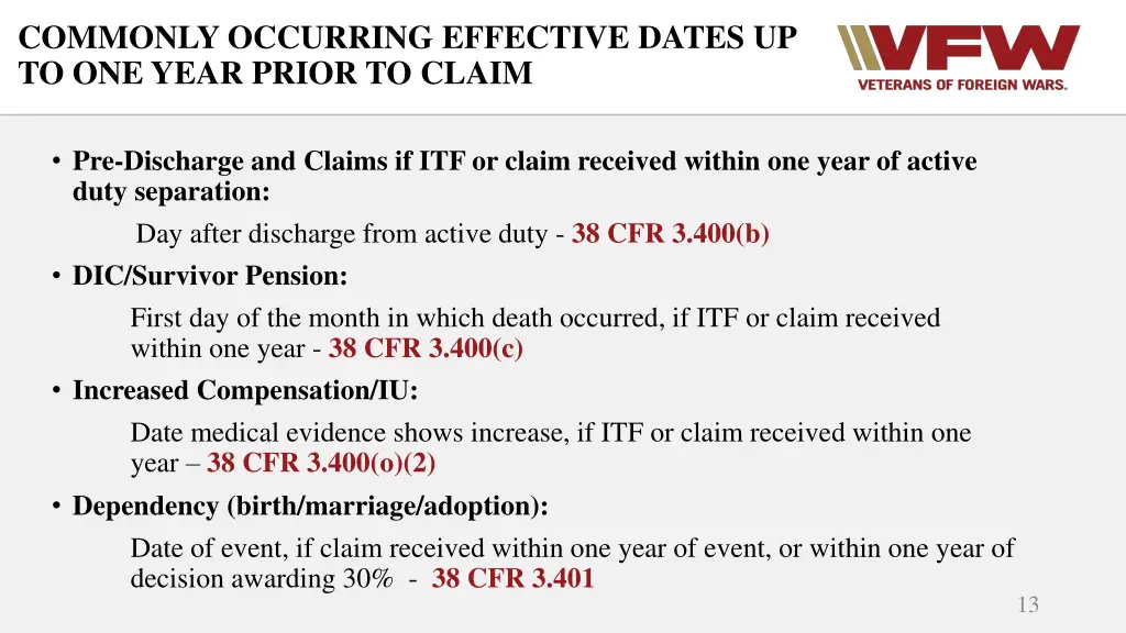 commonly occurring effective dates up to one year