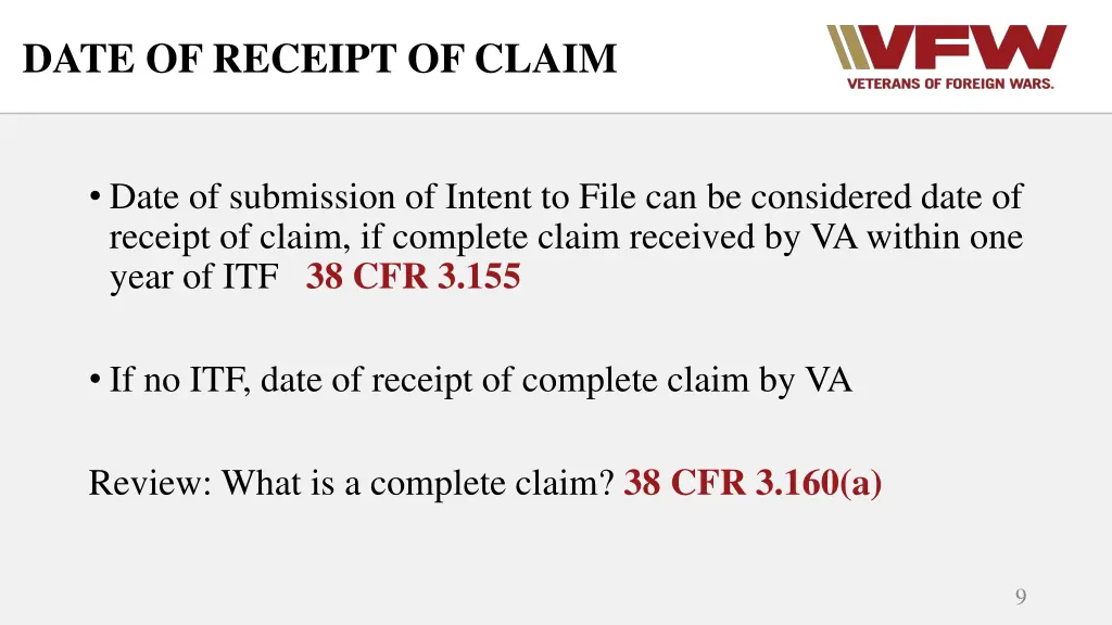 date of receipt of claim