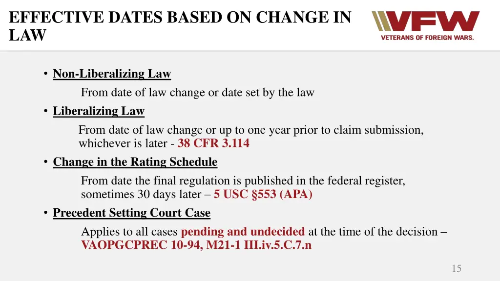 effective dates based on change in law