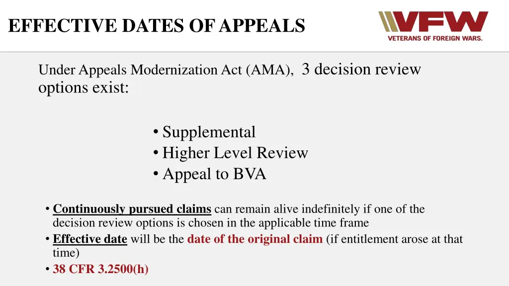 effective dates of appeals 1