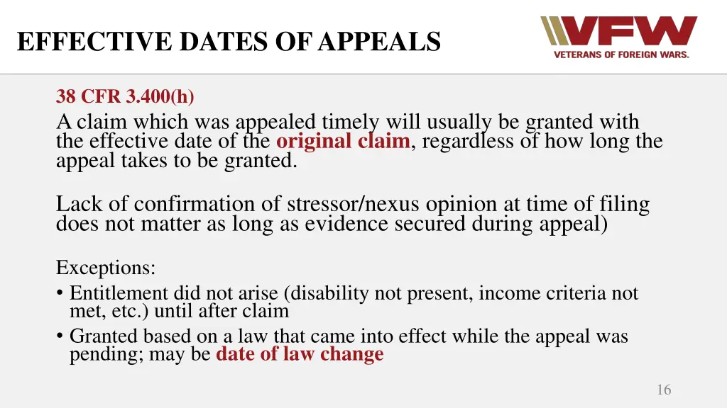 effective dates of appeals