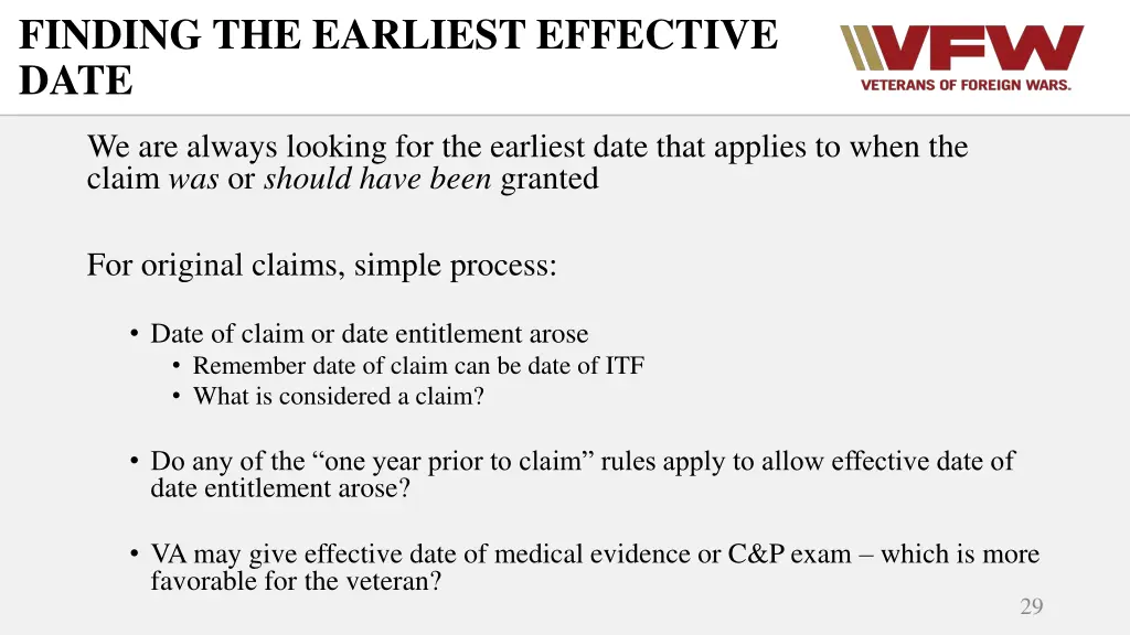 finding the earliest effective date