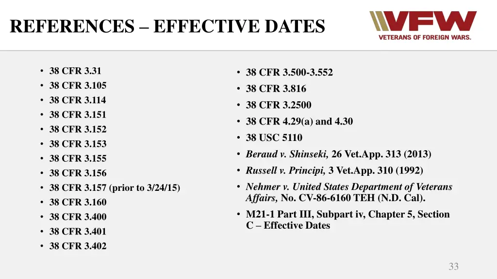 references effective dates