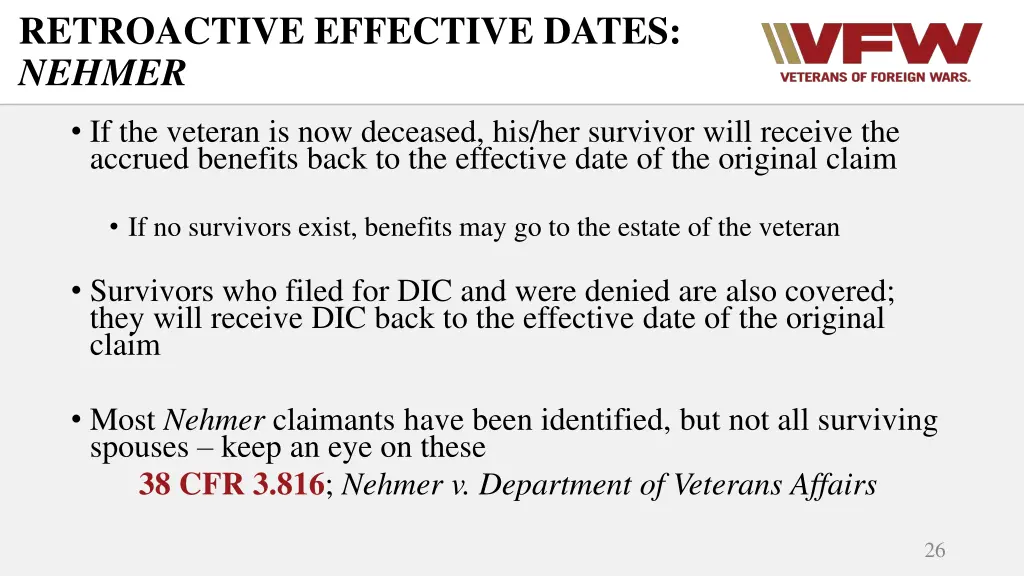 retroactive effective dates nehmer 1